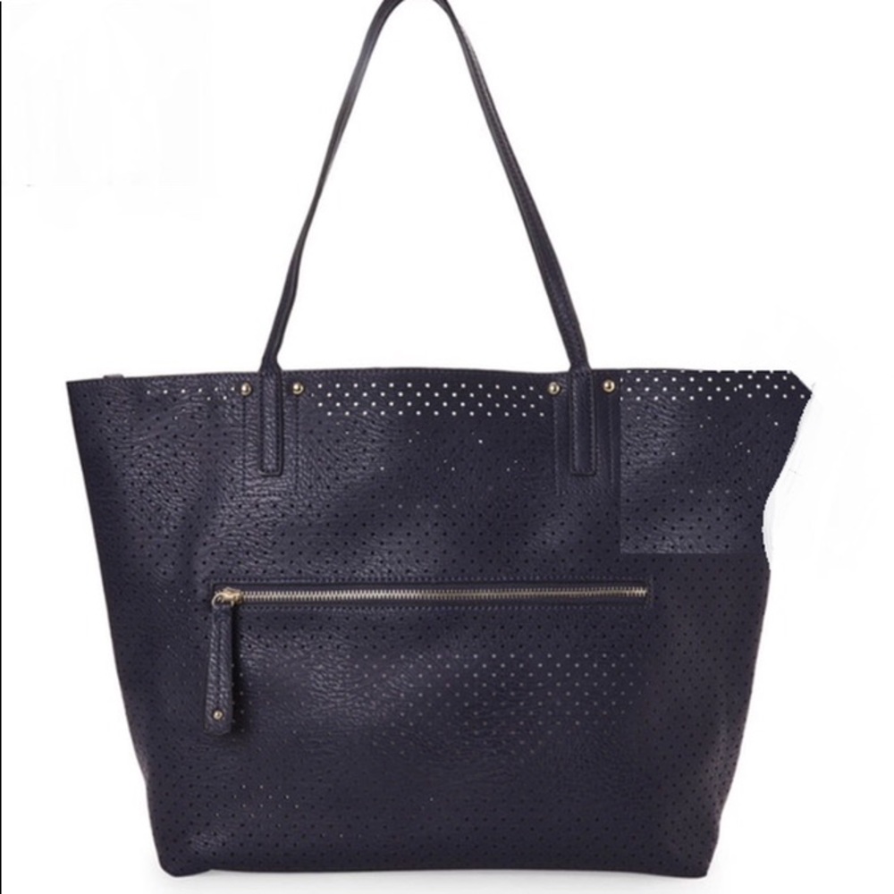 Navy Perforated Bag-In-Bag Tote Handbag